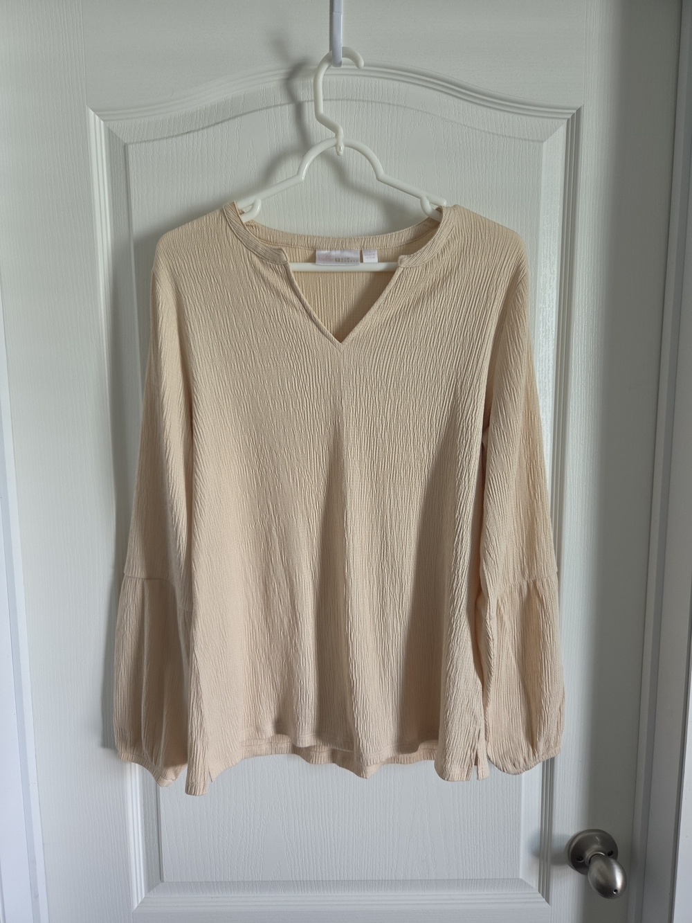 Belle by Kim Gravel Beige Textured V-Neck Long-Sleeve Blouse
